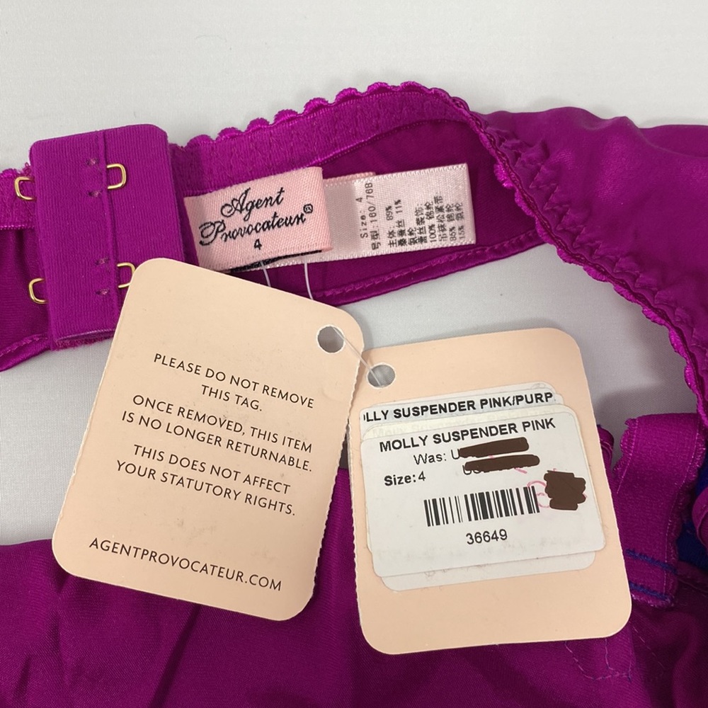 Agent Provocateur Molly Purple Silk Suspender AP4 Large NWT - Picture 8 of 9